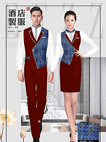 時尚棗紅色男女款西餐服務員服裝款式圖1322