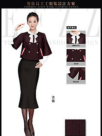 紫紅色星級(jí)酒店女款西餐咨客制服設(shè)計(jì)圖546