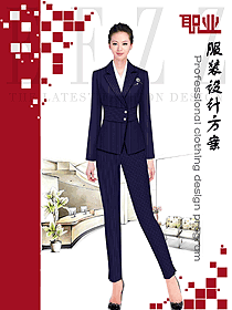 時尚藏藍色條紋款女秋冬職業(yè)裝制服設計圖1676