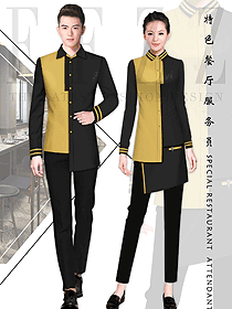 原創(chuàng)設計黃色男女款連鎖快餐店服務員制服設計圖237