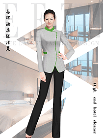 原創設計淺灰色長袖女款客房服務員服裝款式圖635