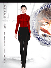 短袖女款中餐服務員制服款式設計圖2071