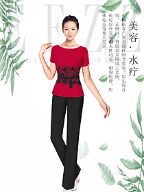 新款紅色短袖女款按摩技師服款式設計圖1490