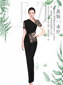 時尚黑色女款美容技師制服設計圖753