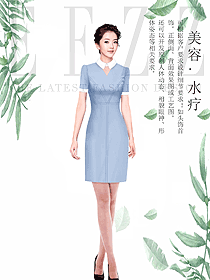 時(shí)尚淺藍(lán)色女款總臺(tái)收銀接待制服設(shè)計(jì)圖451