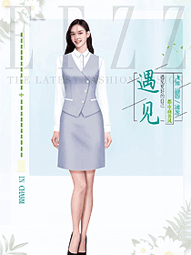 灰藍(lán)色妙齡女套裝辦公室服裝制服設(shè)計(jì)效果圖
