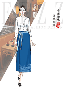 中國韻味酒店員工長裙制服設(shè)計方案圖例