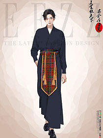 漢服魏晉風(fēng)武俠俠客風(fēng)重工刺繡手繪服裝設(shè)計(jì)圖