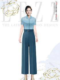藍(lán)色條紋翻領(lǐng)工作服職業(yè)短袖襯衫女新款正裝
