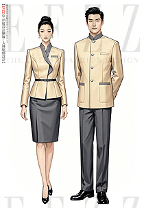 酒店前臺接待工作服男女中式制服手繪圖