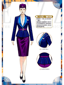 藍紫色秋冬款職業套裝女空姐制服手繪作品