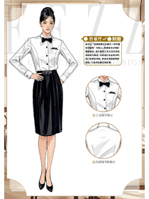 酒店服務(wù)員工作服女春夏長袖手繪圖