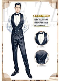 酒店服務員工作服男女春夏馬夾工裝手繪方案